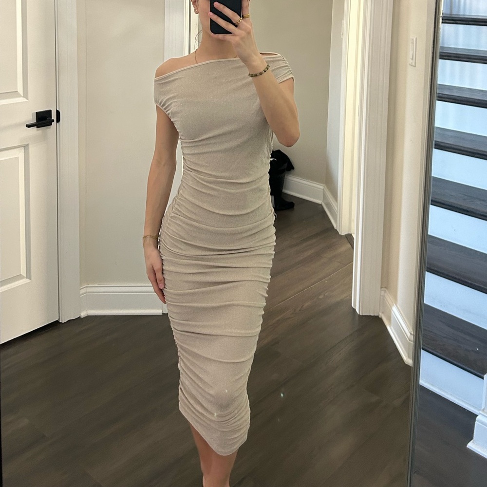 Elegant Off-Shoulder Beige Dress